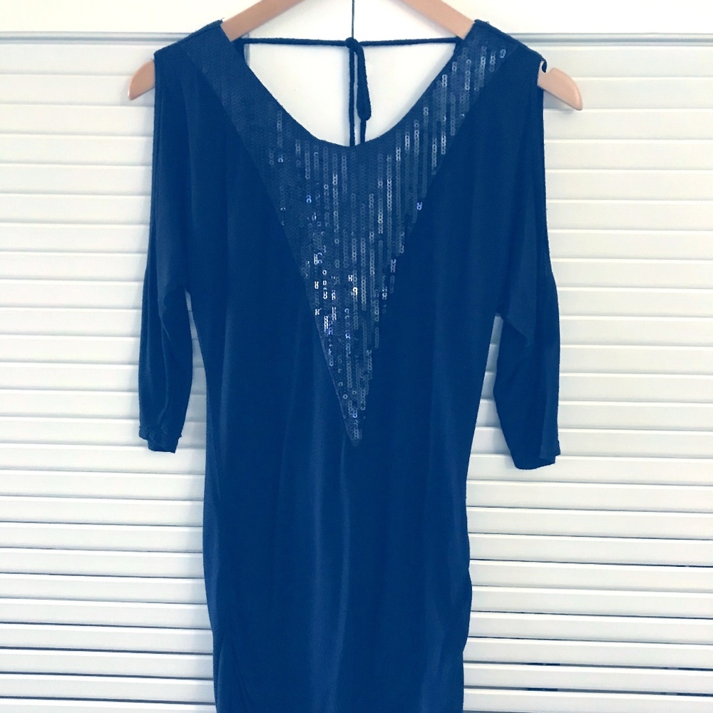 Joyce Leslie.  Cold Shoulder 1/2 sleeve Fitted Tee